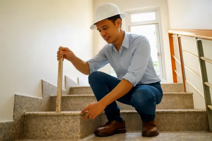 Cầu thang trong nhà ở: công thức 2h + b, chiếu nghỉ và khoảng thông đầu