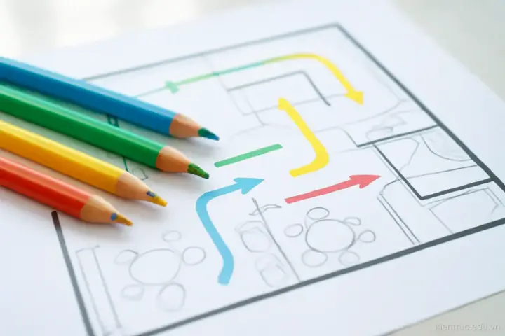 Dây chuyền công năng: tách sạch – bẩn, công cộng – riêng tư và dòng người