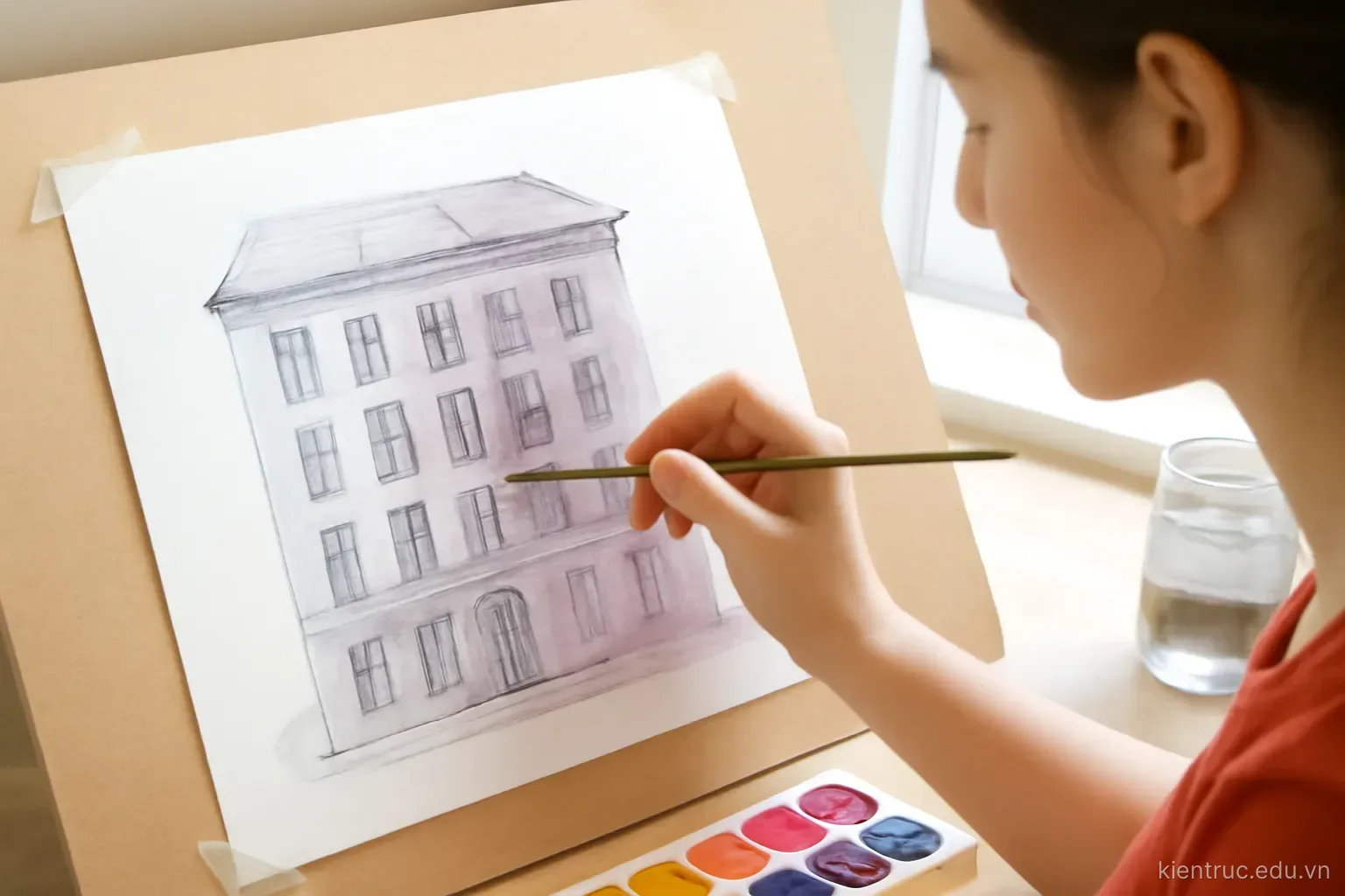 Diễn họa tay bằng màu nước và marker: bóng đổ trước, màu sắc sau