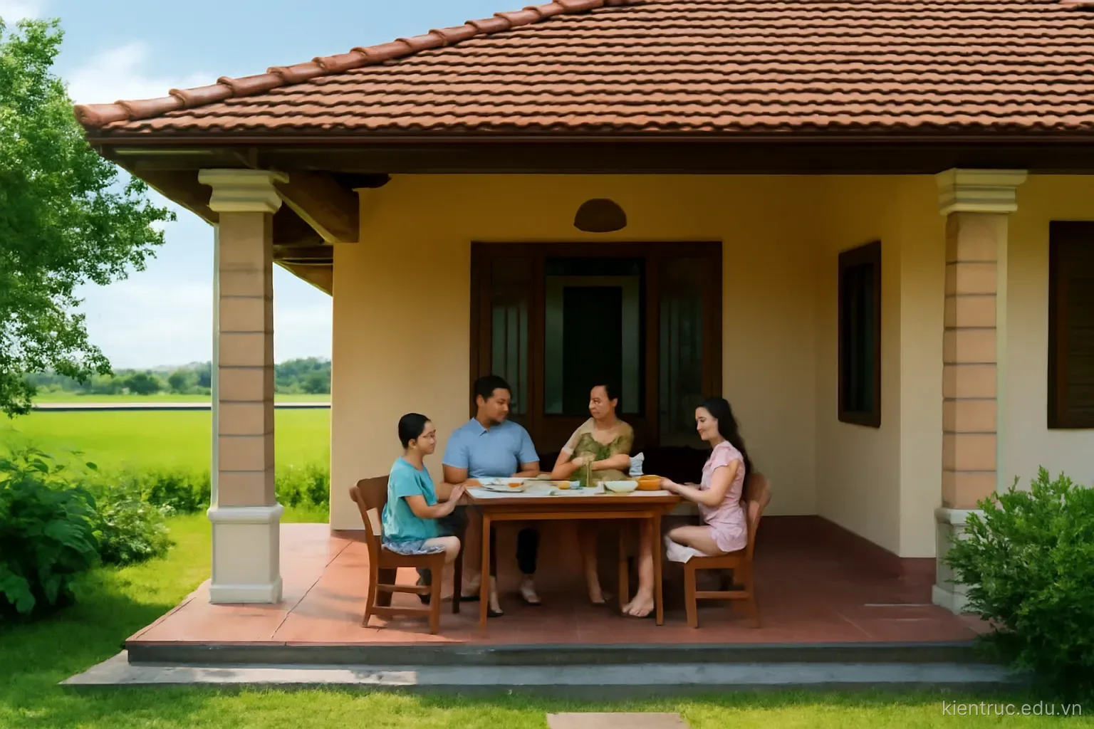 Nhà vườn ở ngoại ô và nông thôn: hiên sâu, mái rộng và mặt bằng trải ngang