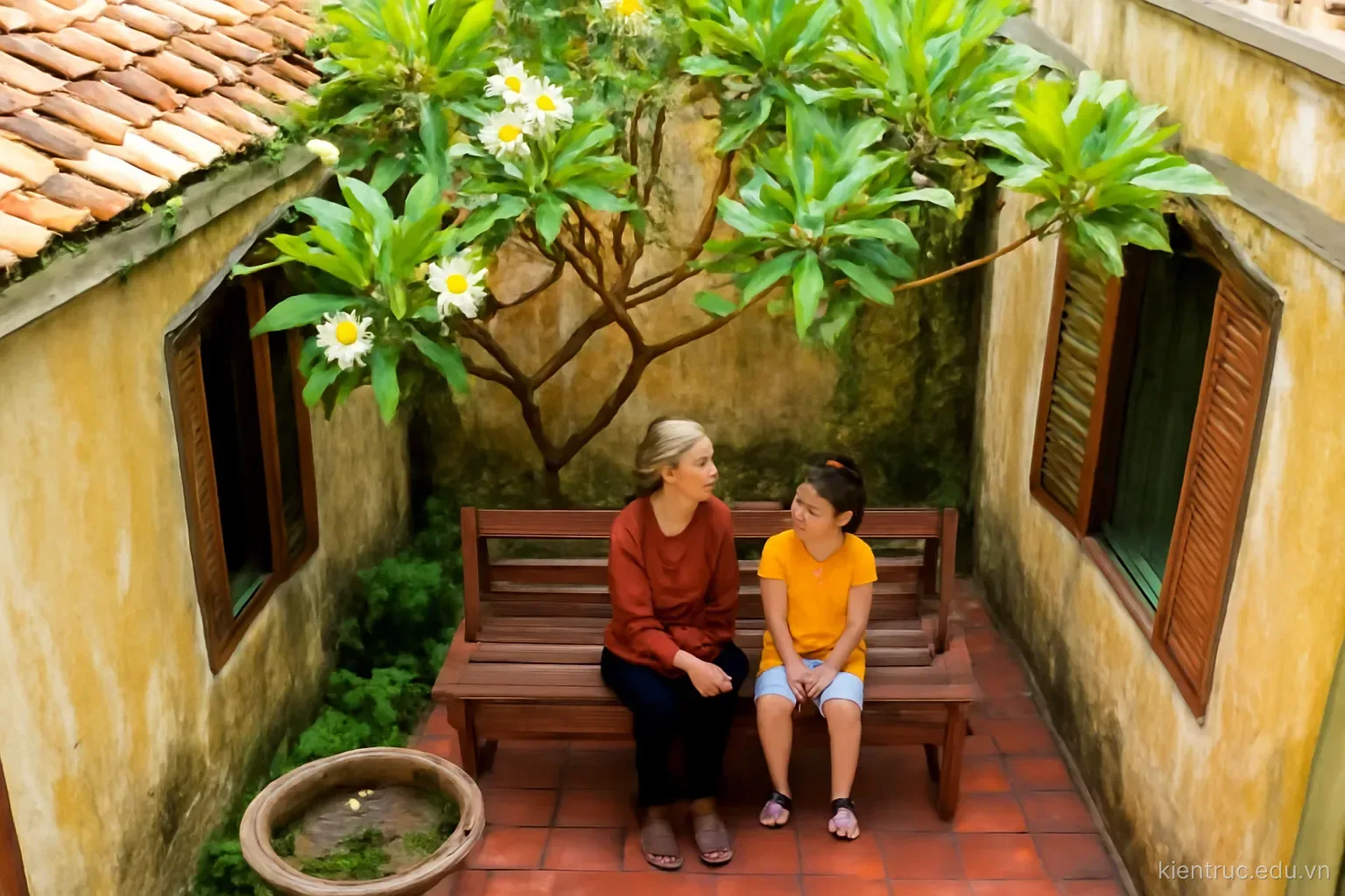 Sân trong, cây xanh và mặt nước: tạo vi khí hậu mát cho một công trình